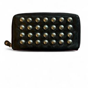 VINTAGE PEPE JEANS BLACK LEATHER STUDDED ZIP WALLET